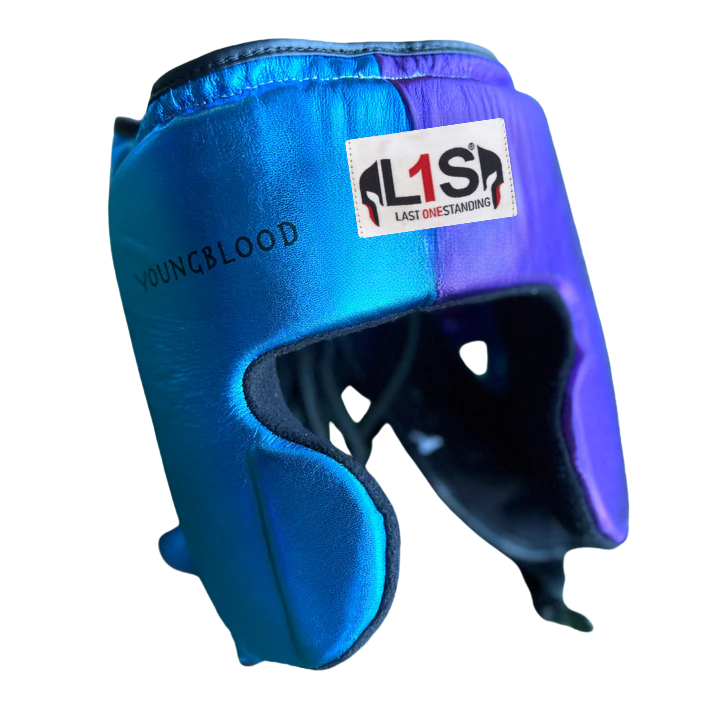 TEAL METALLIC PURPLE BOXING HEADGEAR | 100% LEATHER ( CLICK TO CHANGE STYLE )