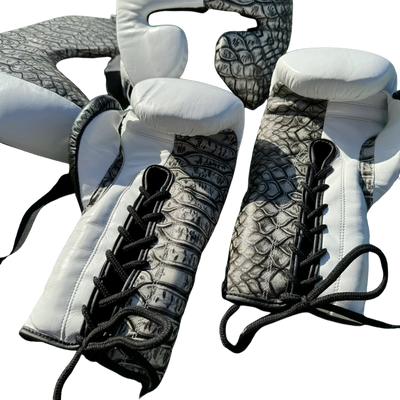 WHITE W/ CROCK PRINT | SPARRING SET | 100% LEATHER