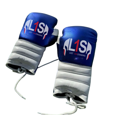 METALIC BLUE & WHITE BOXING GLOVES PRO ELITE GLOVES 100% GENUINE COWHIDE LEATHER