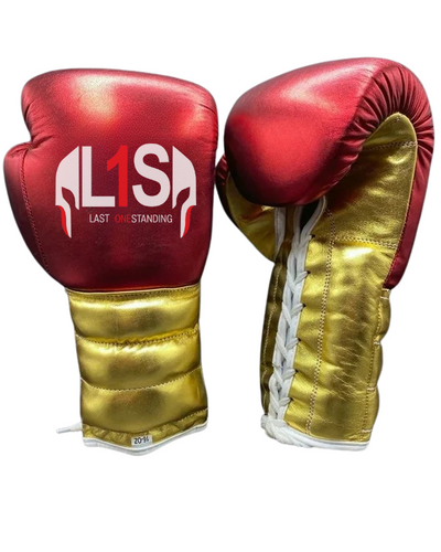 METALLIC RED GOLDEN BOXING GLOVES PRO ELITE GLOVES 100% GENUINE COWHIDE LEATHER