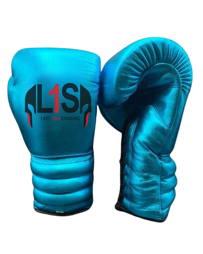 METALLIC TEAL SKY BLUE BOXING GLOVES PRO ELITE GLOVES 100% GENUINE COWHIDE LEATHER