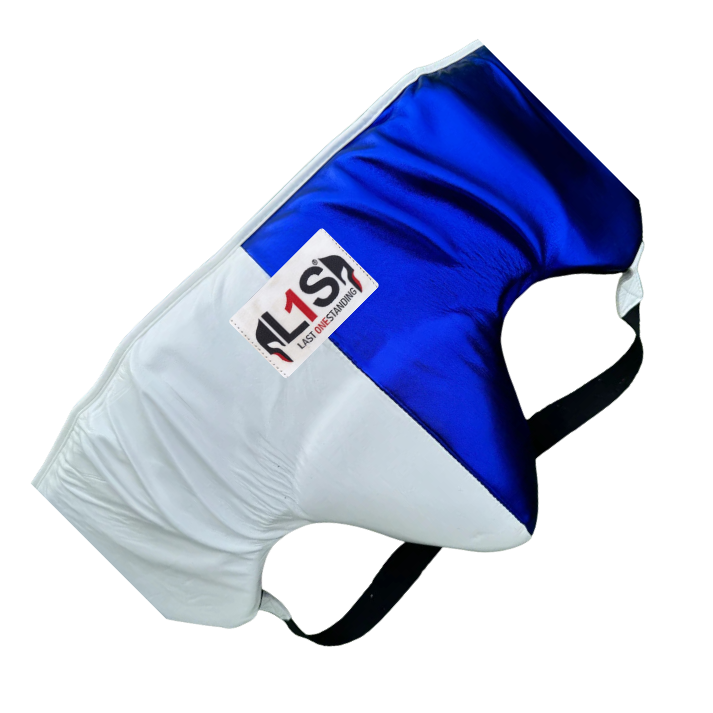 WHITE METALLIC BLUE | BOXING GROIN GUARD 100% LEATHER