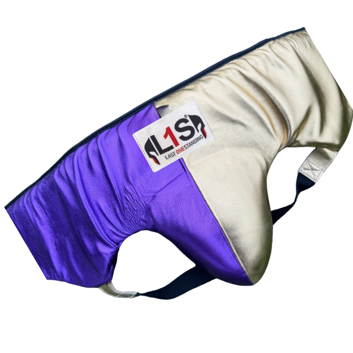METALLIC PURPLE & GOLD | BOXING GROIN GUARD 100% LEATHER