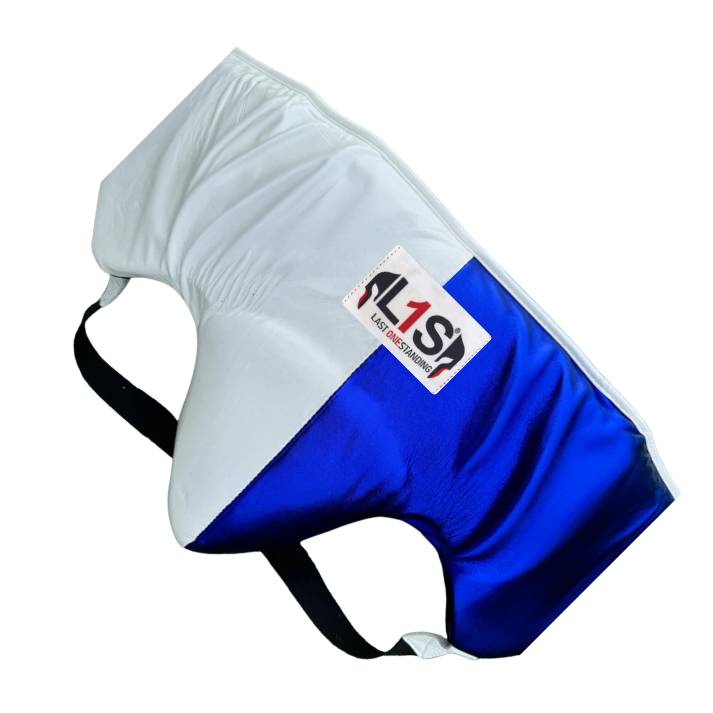 WHITE METALLIC BLUE | BOXING GROIN GUARD 100% LEATHER