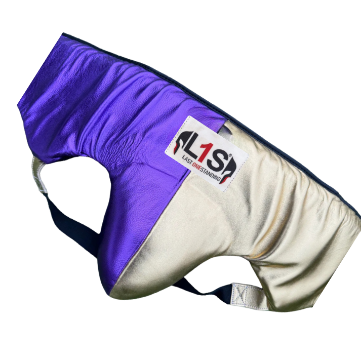 METALLIC PURPLE & GOLD | BOXING GROIN GUARD 100% LEATHER