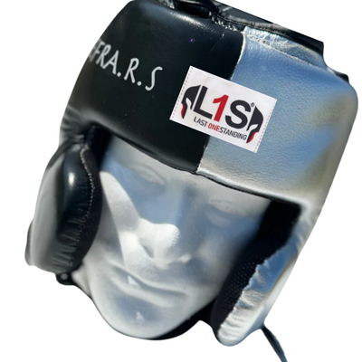 BLACK & SILVER BOXING HEADGEAR | 100% LEATHER