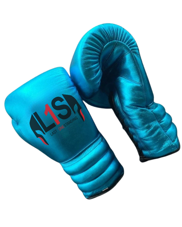 METALLIC TEAL SKY BLUE BOXING GLOVES PRO ELITE GLOVES 100% GENUINE COWHIDE LEATHER