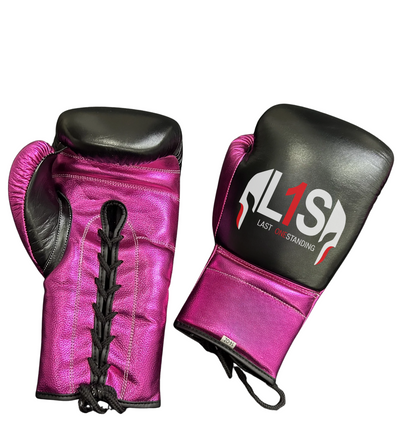 BLACK METTALIC PINK BOXING GLOVES PRO ELITE GLOVES 100% GENUINE COWHIDE LEATHER