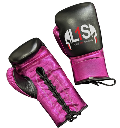 BLACK METTALIC PINK BOXING GLOVES PRO ELITE GLOVES 100% GENUINE COWHIDE LEATHER