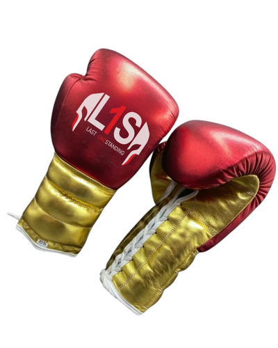 METALLIC RED GOLDEN BOXING GLOVES PRO ELITE GLOVES 100% GENUINE COWHIDE LEATHER