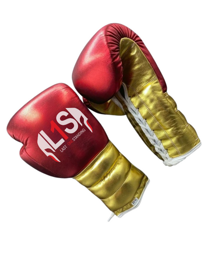 METALLIC RED GOLDEN BOXING GLOVES PRO ELITE GLOVES 100% GENUINE COWHIDE LEATHER