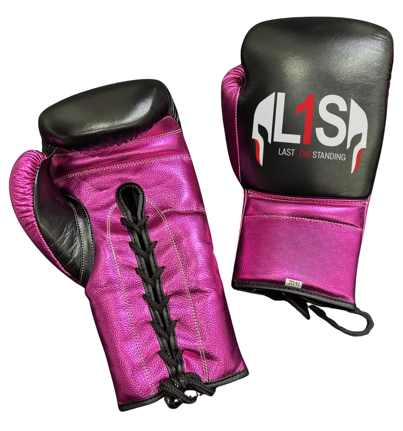 BLACK METTALIC PINK BOXING GLOVES PRO ELITE GLOVES 100% GENUINE COWHIDE LEATHER