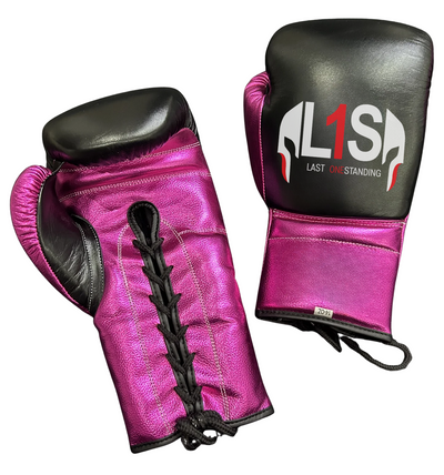 BLACK METTALIC PINK BOXING GLOVES PRO ELITE GLOVES 100% GENUINE COWHIDE LEATHER