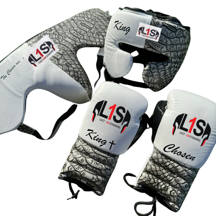 WHITE W/ CROCK PRINT | SPARRING SET | 100% LEATHER