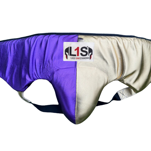 METALLIC PURPLE & GOLD | BOXING GROIN GUARD 100% LEATHER