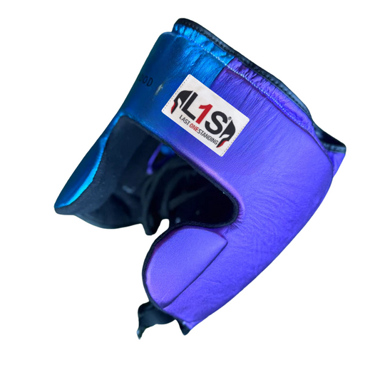 TEAL METALLIC PURPLE BOXING HEADGEAR | 100% LEATHER ( CLICK TO CHANGE STYLE )