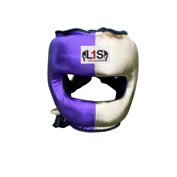 METALLIC PURPLE & GOLD | BOXING HEADGEAR | 100% LEATHER