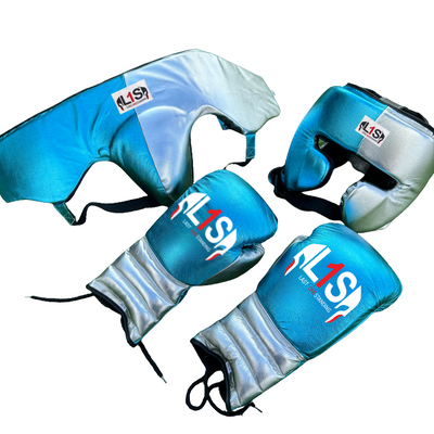 METALLIC SILVER & TEAL | BOXING GLOVES & SPARRING SET 100% LEATHER
