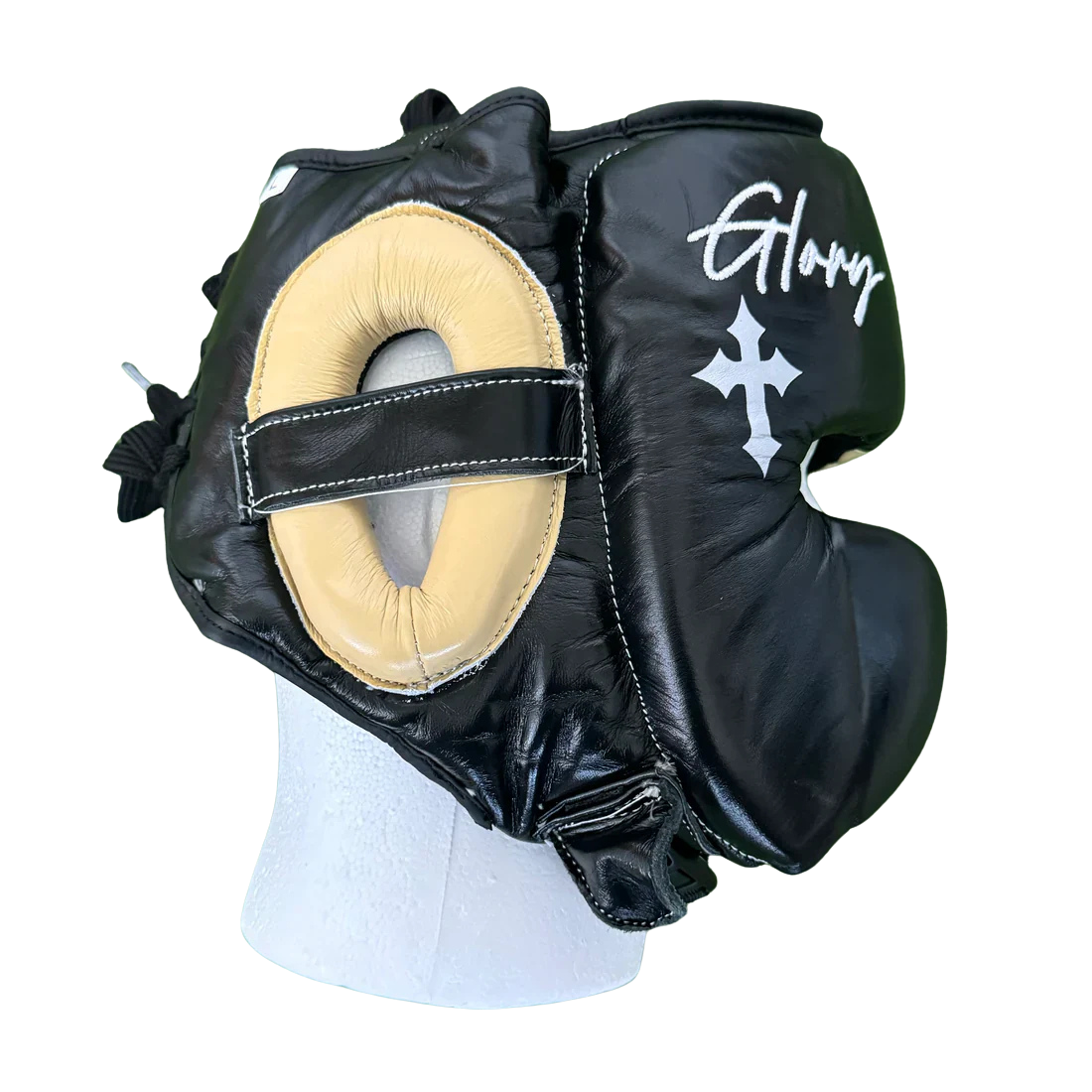 CREAM & BLACK BOXING HEADGEAR | 100% LEATHER